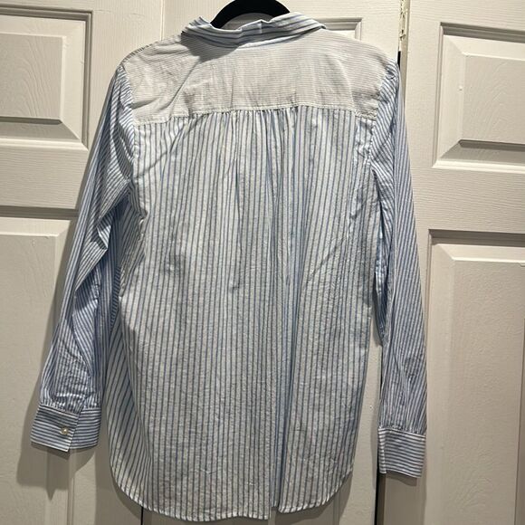 Loft Blue & White Striped Button Down, Size Medium - Picture 5 of 7